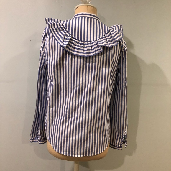 Madewell Blue and White Striped Ruffle Front Button-down Blouse - Picture 4 of 6